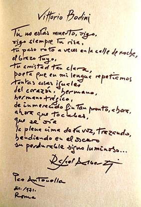 Testo della poesia dedicata a Vittorio Bodini firmata da Rafael Alberti 