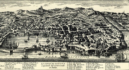 Incisione della città di Genova nel XVII secolo