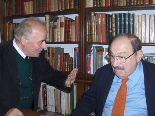 Gli scrittori Umberto Eco e Maurizio Nocera (foto Nocera)