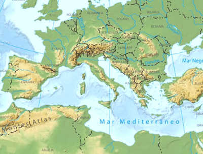 Mappa geografica del mediterraneo