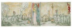 opere pittoriche di due paesaggi e al centro l'immagine della Madonna