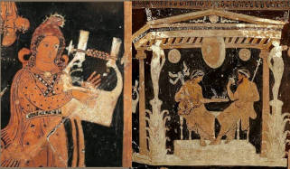 Rappresentazione di Orfeo Hades e Persefone su vaso