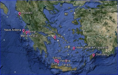 Immagine dei luoghi di affondamento delle navi nel Mar Egeo
