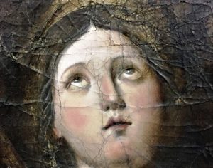 L'immagine raffigura Sannta Lucia dipinta su tela con la tecnica antica della gessatura da Gregorio Sgarra