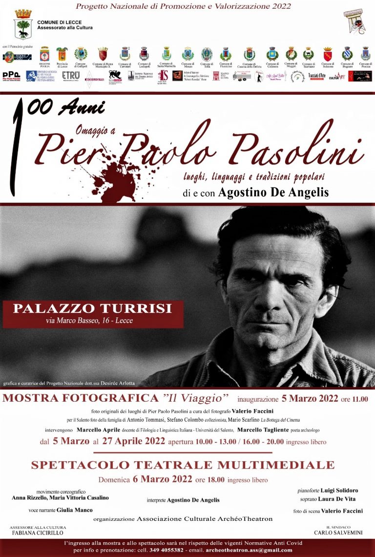 locandina omaggio a Pasolini - spettacolo a Lecce - palazzo Turrisi - 6 marzo 2022