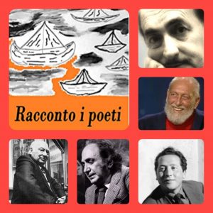 Nell'immagine vediamo la copertina del libro "Racconto i poeti" di Pierfranco Bruni econ le foto di alcluni poeti che ne parla nel libro.
