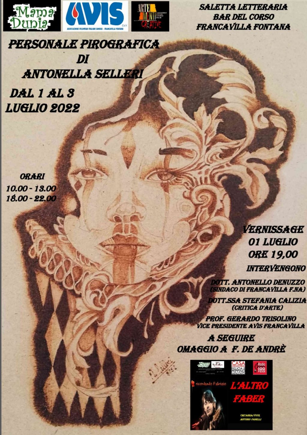 Locandina della mostra di Antonella Selleri che si terrà a Francavilla Fontana dal 1-2-3 Luglio. che si terrà