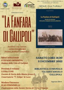 locandina evento presentazione del libro di Luigi Solidoro La Fanfara di Gallipoli