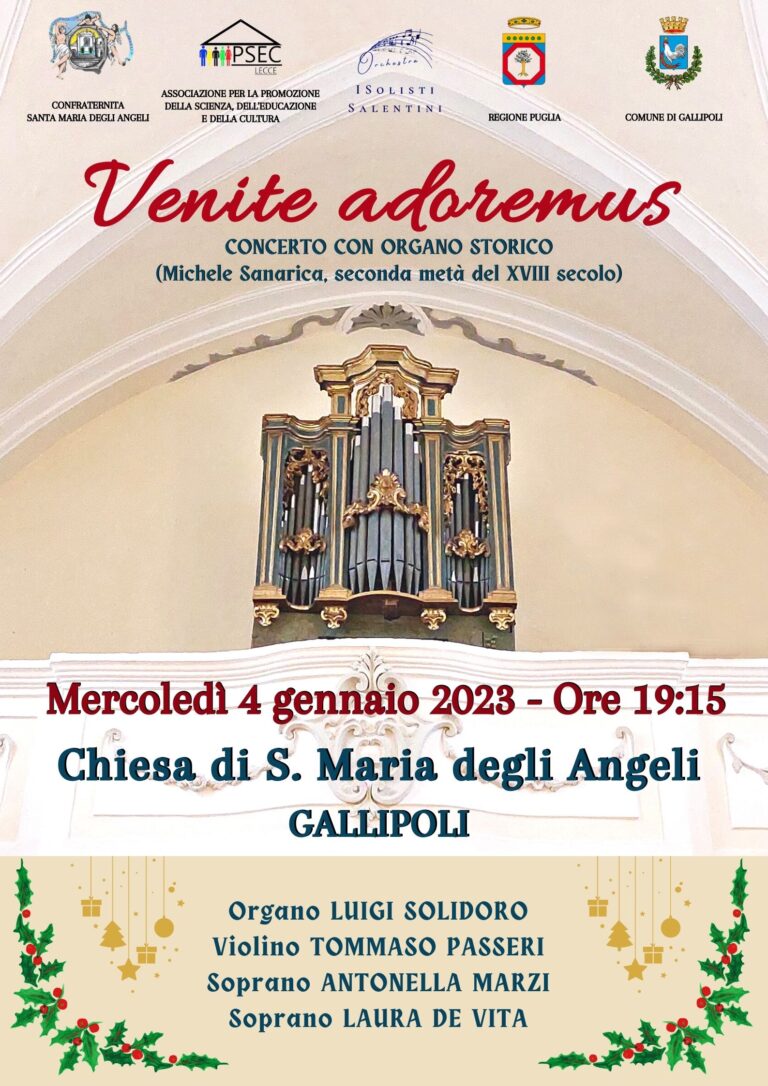 Locandina del concerto per organo storico della Chiesa di Santa Maria degli Angeli di Gallipoli