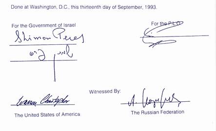 Firme sull accordo di Oslo del 1993
