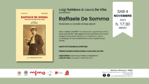locandina della presentazione della monografia sul compositore gallipolino Raffaele De Somma di Laura De Vita e Luigi Solidoro