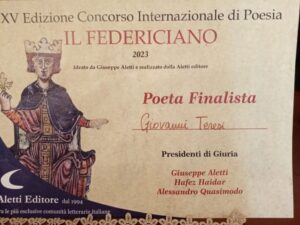 Riconoscimento letterario Internazionale allo scrittore e poeta marsalese Giovanni Teresi
